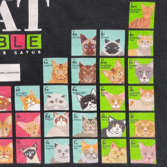 Black Periodic Table of Cats Short Sleeve Tee Shirt - M - Picture 8 of 13